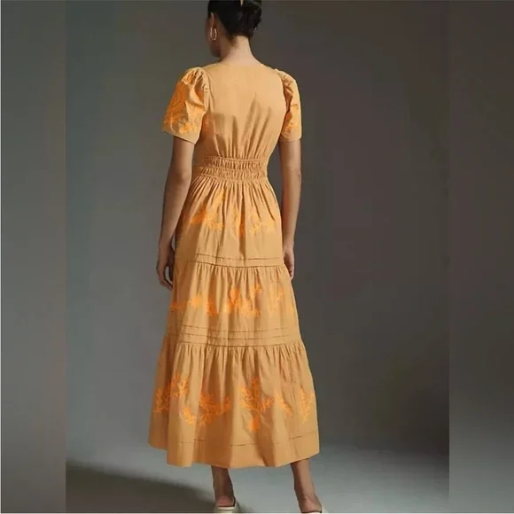 Anthropologie Somerset Orange Floral Embroidered Dress - Picture 2 of 5
